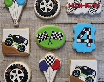 Monster truck cookies, Race Car, tire tracks, Big Wheels, 1 dozen