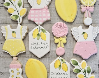 Lemon Baby Shower Cookies, Sweet One Theme, Citrus, Little Lemon, Hand painted, 1 Dozen