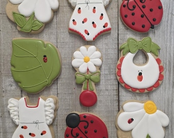 Ladybug Baby Shower Cookies, One Dozen Decorated Treats