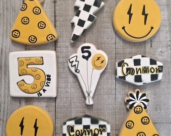 Five is a Vibe theme, birthday cookies, smiley face, 1 dozen