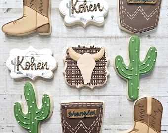 Western Theme Iced Cookies, Cowboy Boots, Cactus, Little Cowboy, (1 Dozen)