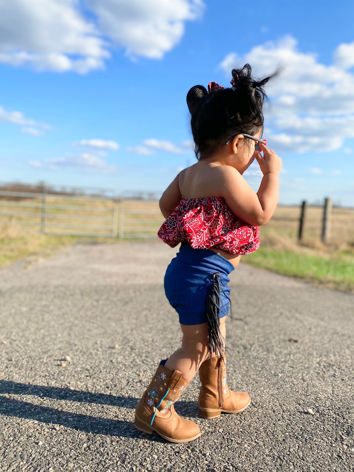 Western Outfit babygirlsdenim Bummie paisley Ruffle Crop Etsy