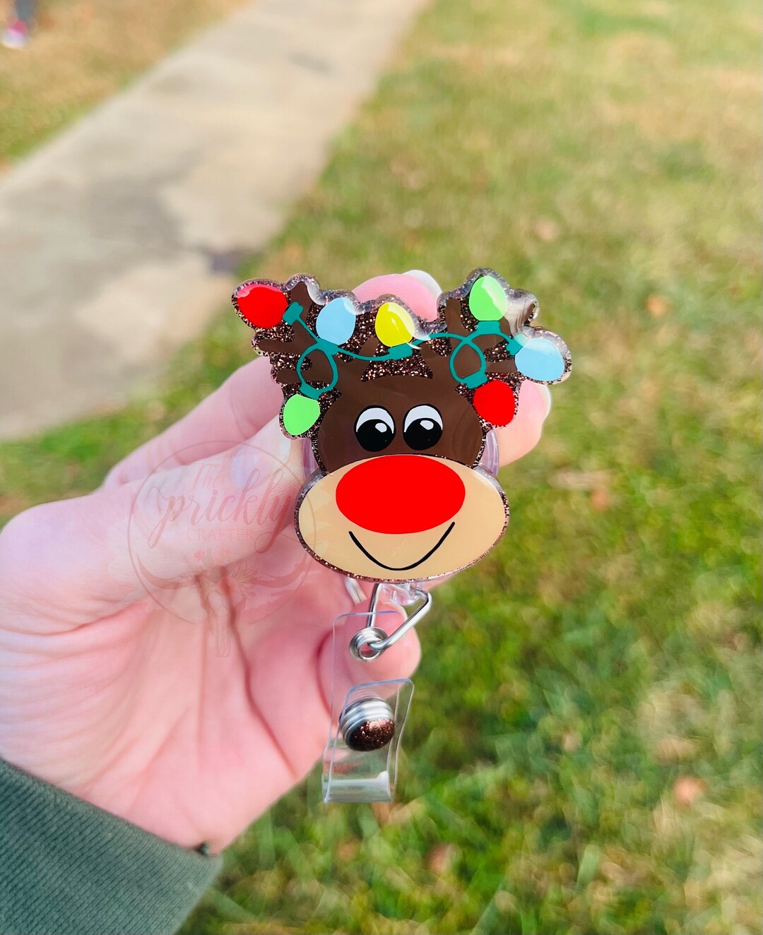 Reindeer & Christmas Lights Badge Reel Etsy