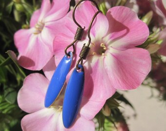 Enamel earrings blue, royal blue, elongated oval, cold enamel