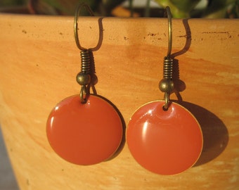 Enamel earrings korall-orange, medium size, cold maille