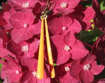 Enamel earrings long drops, orange, cold enamel