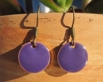 Enamel earrings small dots purple, violet, cold enamel