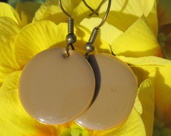 Enamel earrings taupe, light brown, milk coffee, medium, round, cold enamel