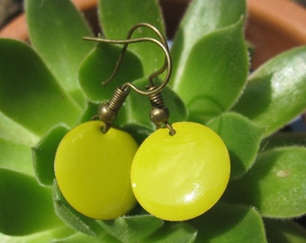 Enamel earrings light green opaque, apple green, medium in size, cold enamel