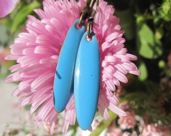 Enamel earrings blue, light blue, elongated oval, petal, cold enamel