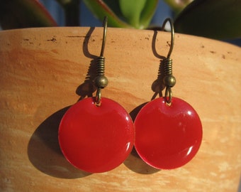 Enamel earrings red, cherry red, medium size, cold mail