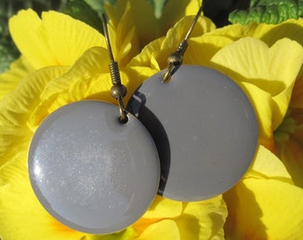 Enamel earrings round, grey, large, cold enamel