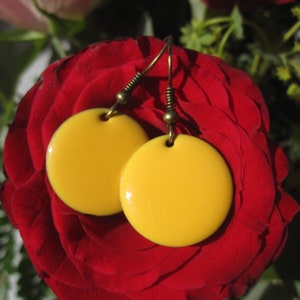 Enamel earrings yellow, yolk yellow, medium-sized, cold enamel
