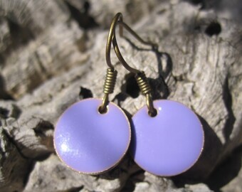 Enamel earrings small dots lilac, light purple, pastel, cold enamel