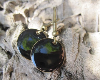 Enamel earrings black, medium size, cold mail