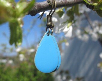 Enamel drop earrings in water blue, cold mail