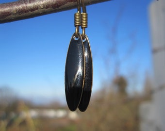 Enamel earrings black, oblong oval, cold enamel