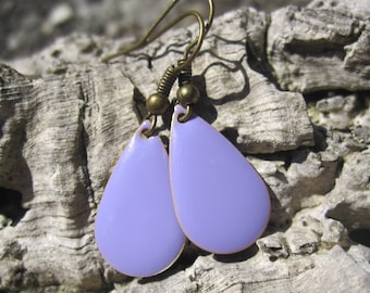 Enamel drop earrings in lilac, light purple, cold enamel