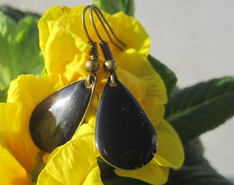 Enamel drop earrings black tears droplets, cold mail