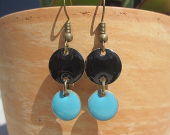 Enamel earrings turquoise, black, colon, cold pill