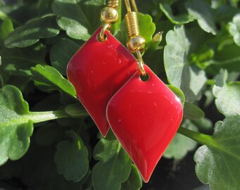 Enamel earrings red, petal, cold mail