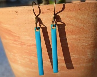 Enamel earrings rods blue, light blue, sky blue, cold enamel