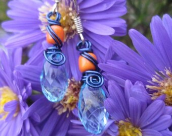 Small drop earrings blue orange