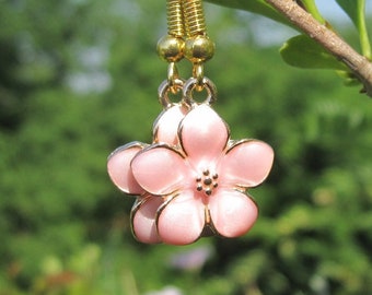 Enamel earrings flowers, flowers, cherry blossoms, cherry blossom, almond blossom, pink, cold enamel