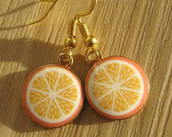 Emaille-Ohrhänger Orangen, Orangenscheiben, Früchte, Kaltemaille