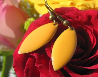 Enamel earrings orange eye shape, cold enamel