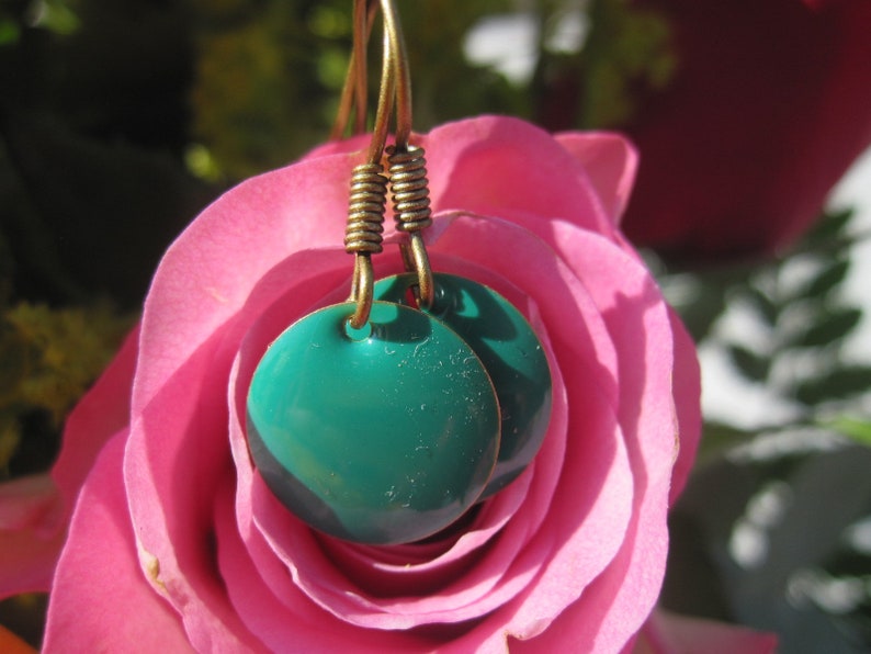 small enamel earrings dark green, fir green, clate enamel image 5