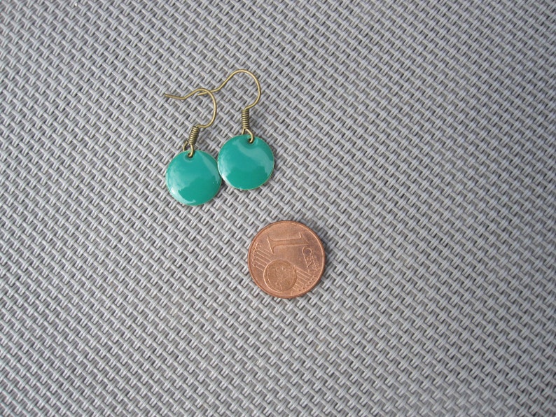 small enamel earrings dark green, fir green, clate enamel image 7