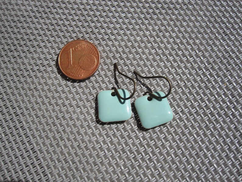 Enamel earrings rounded squares, light blue, pastel blue, cold enamel image 5