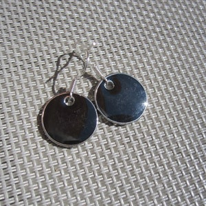 Black enamel earrings with silver-colored edge, medium size, cold enamel image 5