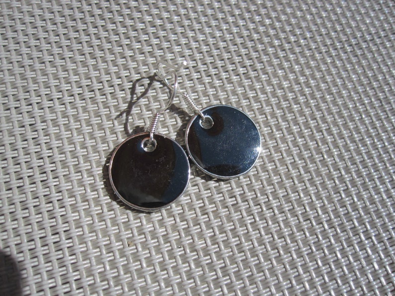 Black enamel earrings with silver-colored edge, medium size, cold enamel image 5