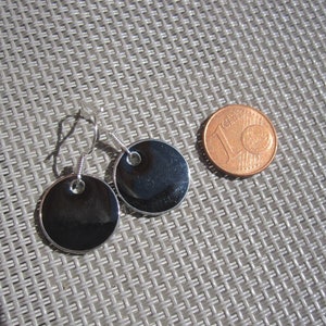 Black enamel earrings with silver-colored edge, medium size, cold enamel image 4