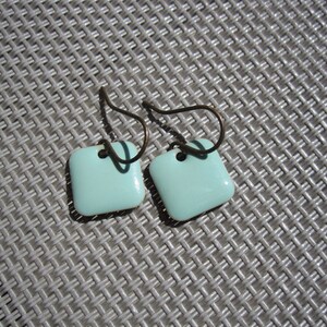 Enamel earrings rounded squares, light blue, pastel blue, cold enamel image 6