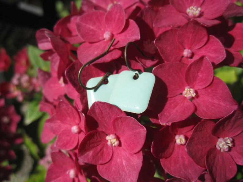 Enamel earrings rounded squares, light blue, pastel blue, cold enamel image 4