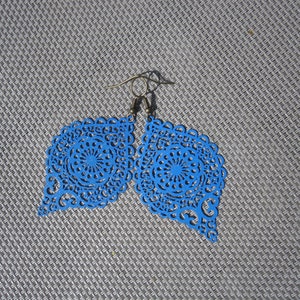 filigree drop earrings in blue, medium blue, glitter, large image 6