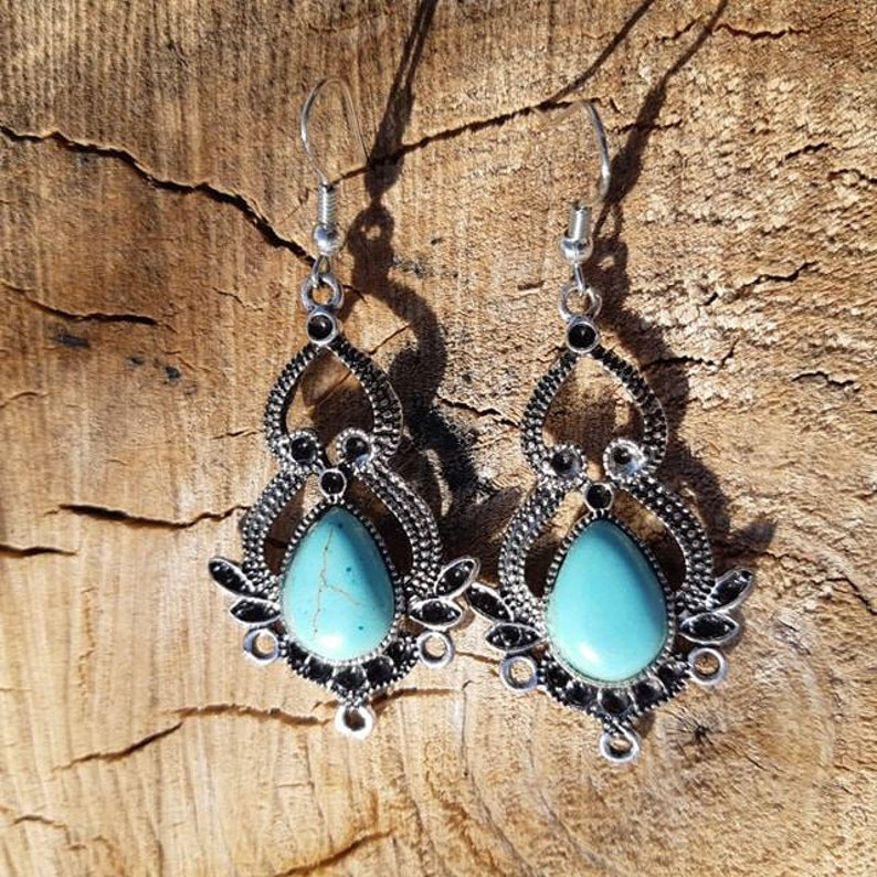 Silver Western Earrings Turquoise Western Earrings Rodeo Earrings Boho Earrings Native Earrings Cowgirl Gypsy Native Vintage Earrings