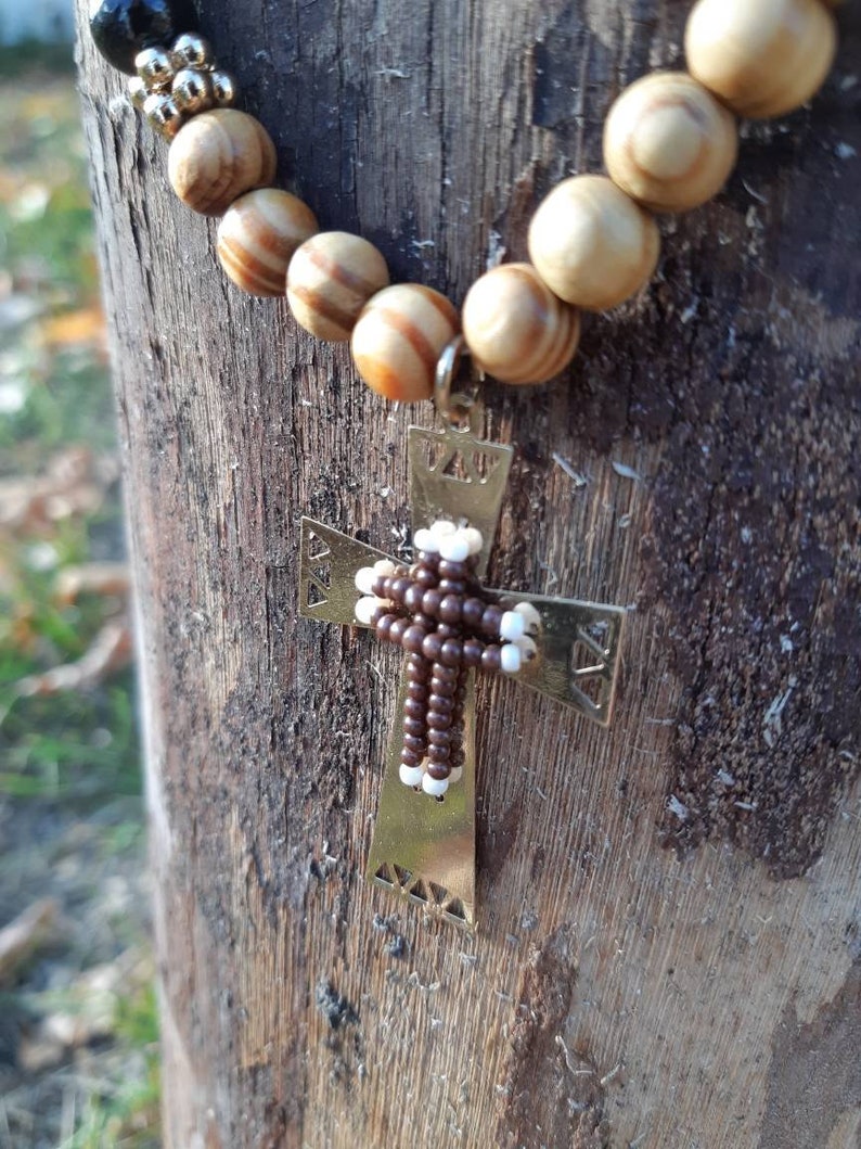 Cross Necklace Religious Necklace-Western Cross Necklace-Native Necklace Beaded Necklace Gold Cross Necklace Beadwork Cross
