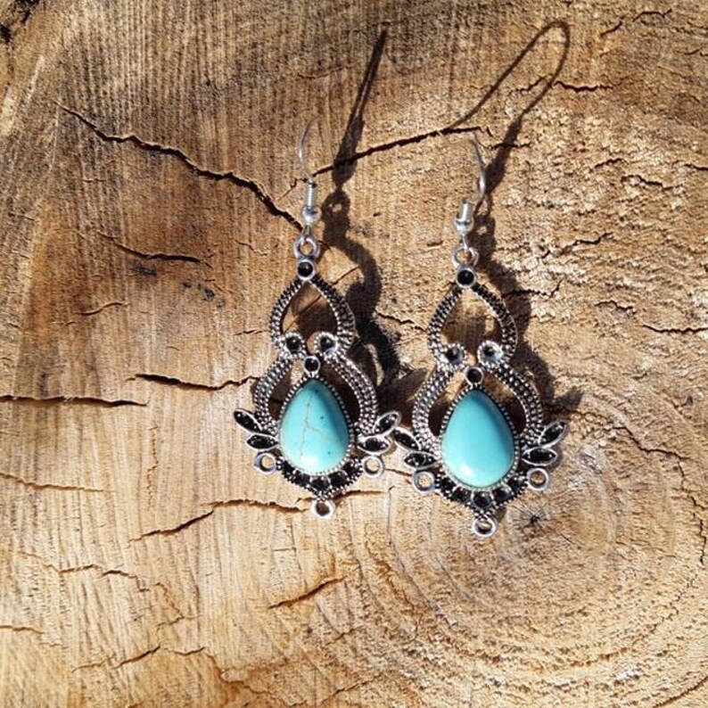 Silver Western Earrings Turquoise Western Earrings Rodeo Earrings Boho Earrings Native Earrings Cowgirl Gypsy Native Vintage Earrings