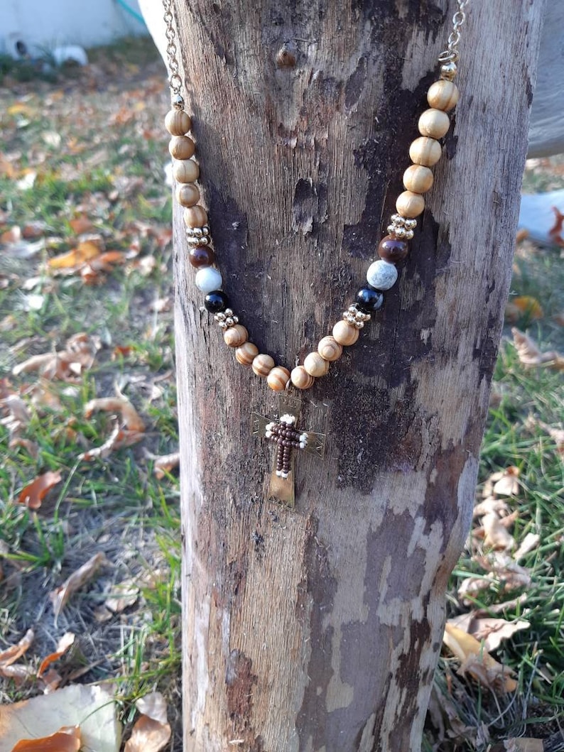 Cross Necklace Religious Necklace-Western Cross Necklace-Native Necklace Beaded Necklace Gold Cross Necklace Beadwork Cross