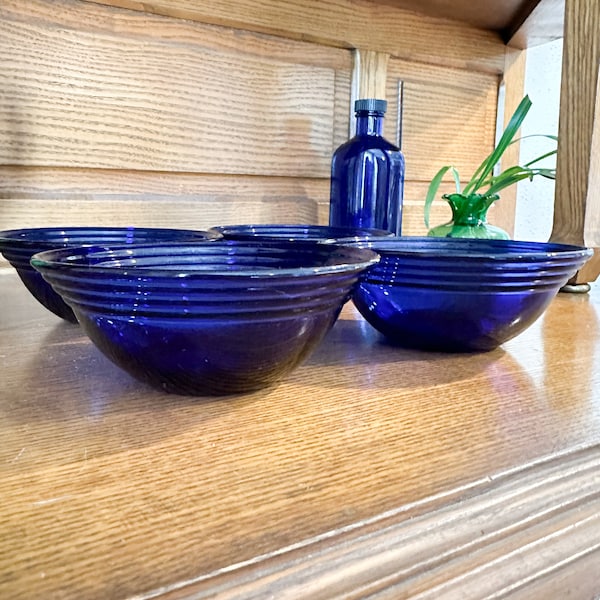 Bormioli Rocco Cobalt Blue Forum Saphir Glass Dessert Berry Bowls - Set of 4 Collectible ribbed rare