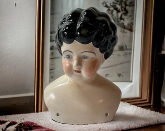 Large Antique Late 1800's? China Doll Head 7" German Made Vintage Cottagecore doll collector