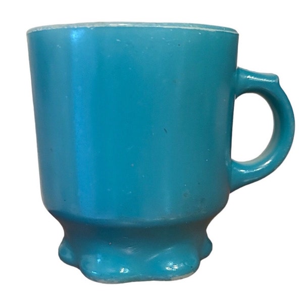 Fire King Anchor Hocking Mug Scalloped Base Turquoise Coffee Mugs Milk Glass