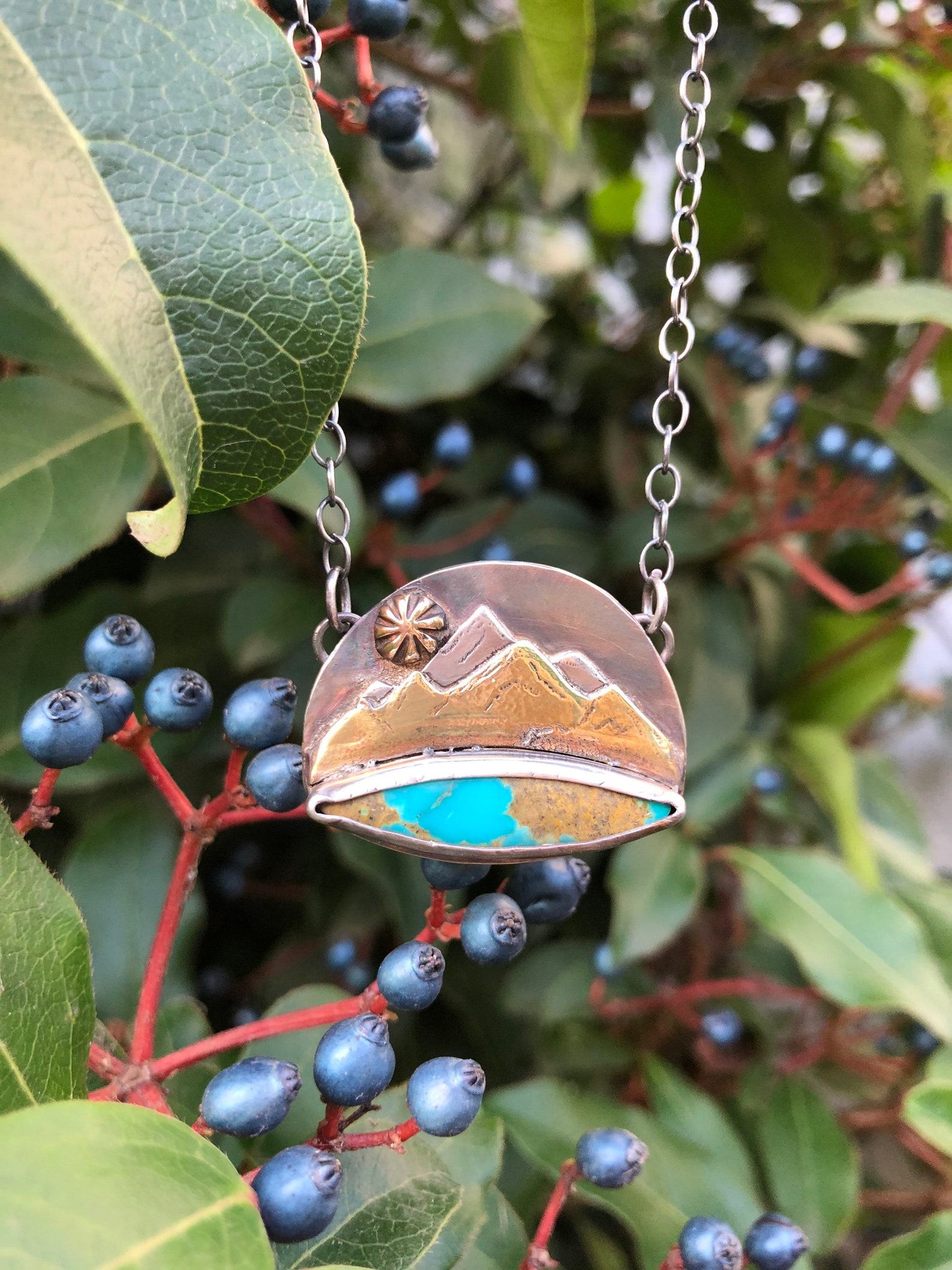 Mountain pendant necklace with turquoise and sterling silver Etsy