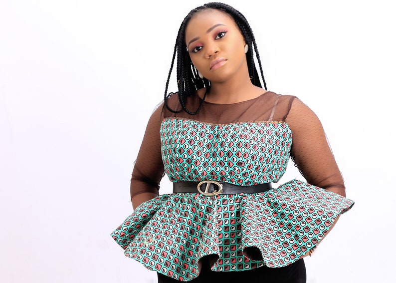 African Ankara Net Peplum Top