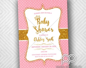 Baby Shower Invitation - Pink and Gold Baby Shower - Gold Baby Shower Invitation - Princess Baby Shower Invitation