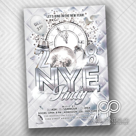 New Years Party Invitation - White New Years Party Invitation - Silver New Years Eve Party - New Years Invitation